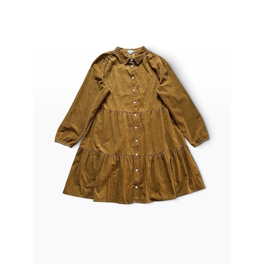J.Crew Factory Corduroy Tiered Button-Down Shirt Dress Mustard Yellow Women’s 16